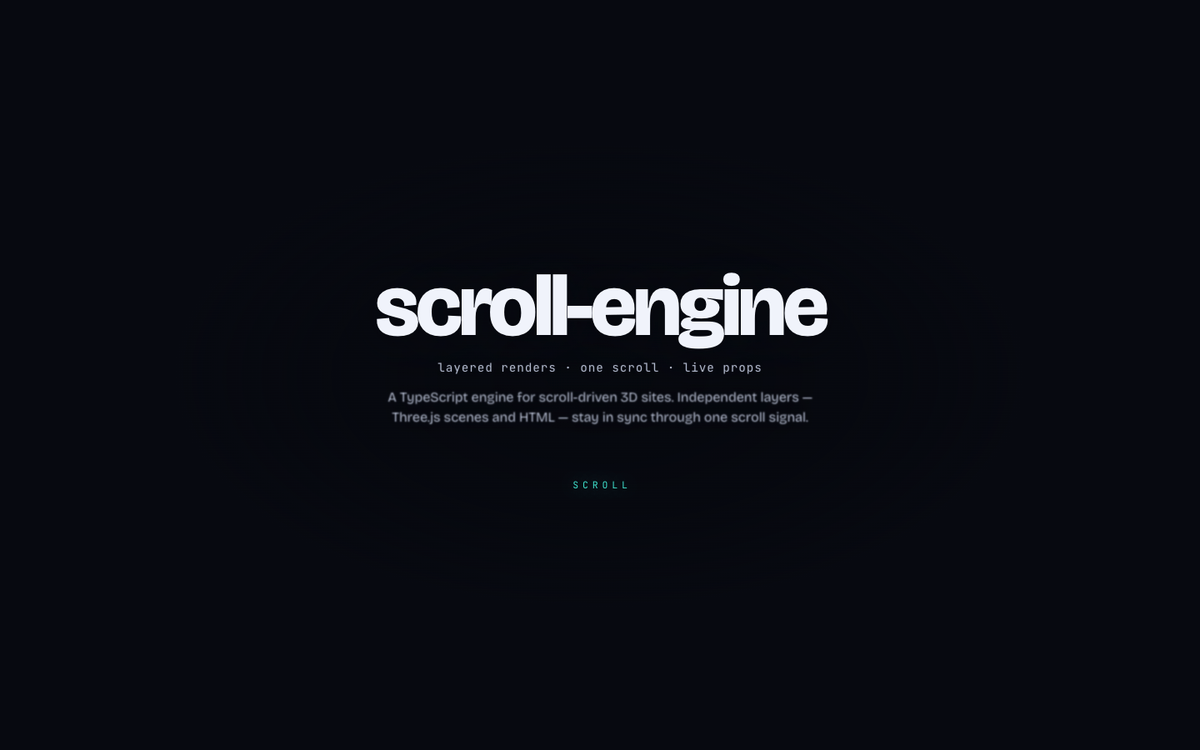 scroll-engine demo title: layered renders, one scroll, live props.